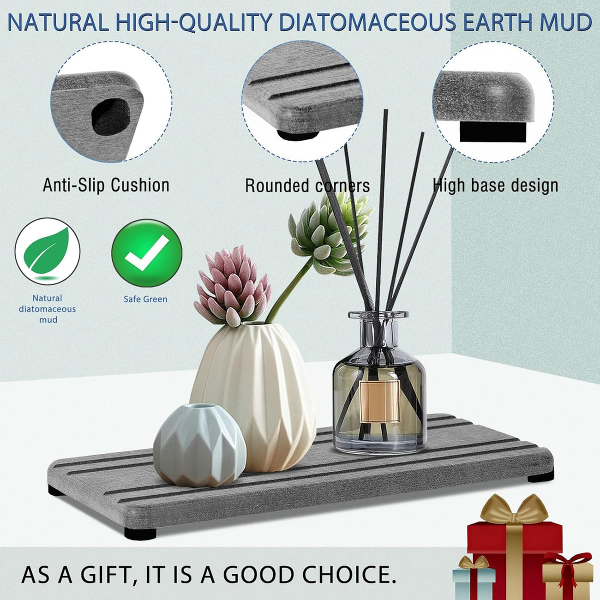 2PCS Water Absorbing Stone Tray, Quick Drying Diatomite Stone Sink Tray, Water Absorbent Diatomite