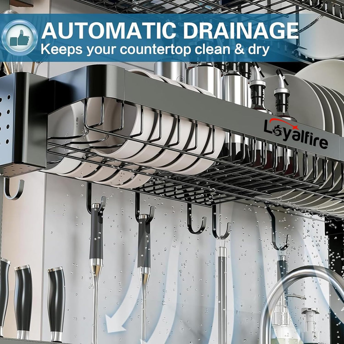 Over Sink Dish Drying Rack, 3 Tier Adjustable Length (20.87'' to 37.6'') Full Stainless Steel Large