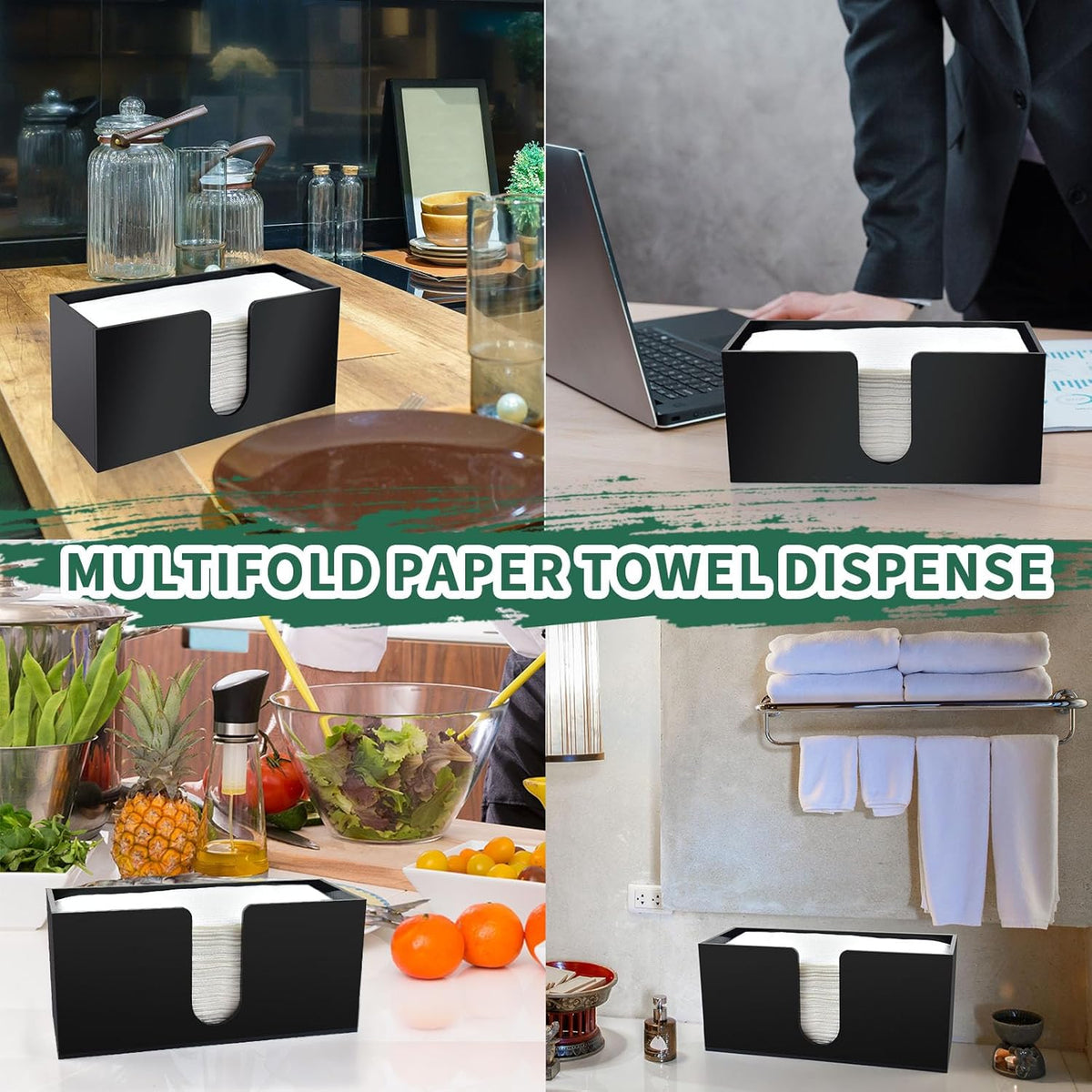 4Pack Black Acrylic Countertop Paper Towel Dispenser, Napkin Dispenser, Multifold Acrylic Paper