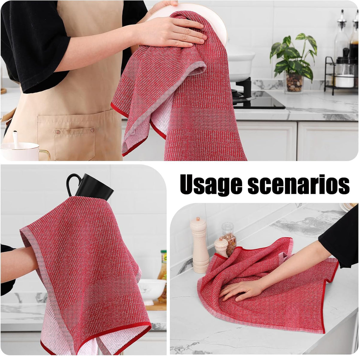 Homaxy Premium Kitchen Towels(18”x 28”, 6 Pack), Large Cotton Kitchen Hand Towels, Flat and Terry
