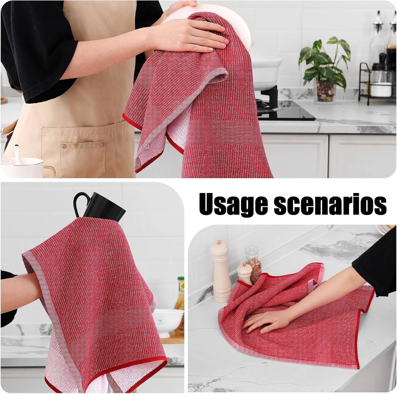 Homaxy Premium Kitchen Towels(18”x 28”, 8 Pack), Large Cotton Kitchen Hand Towels, Flat and Terry