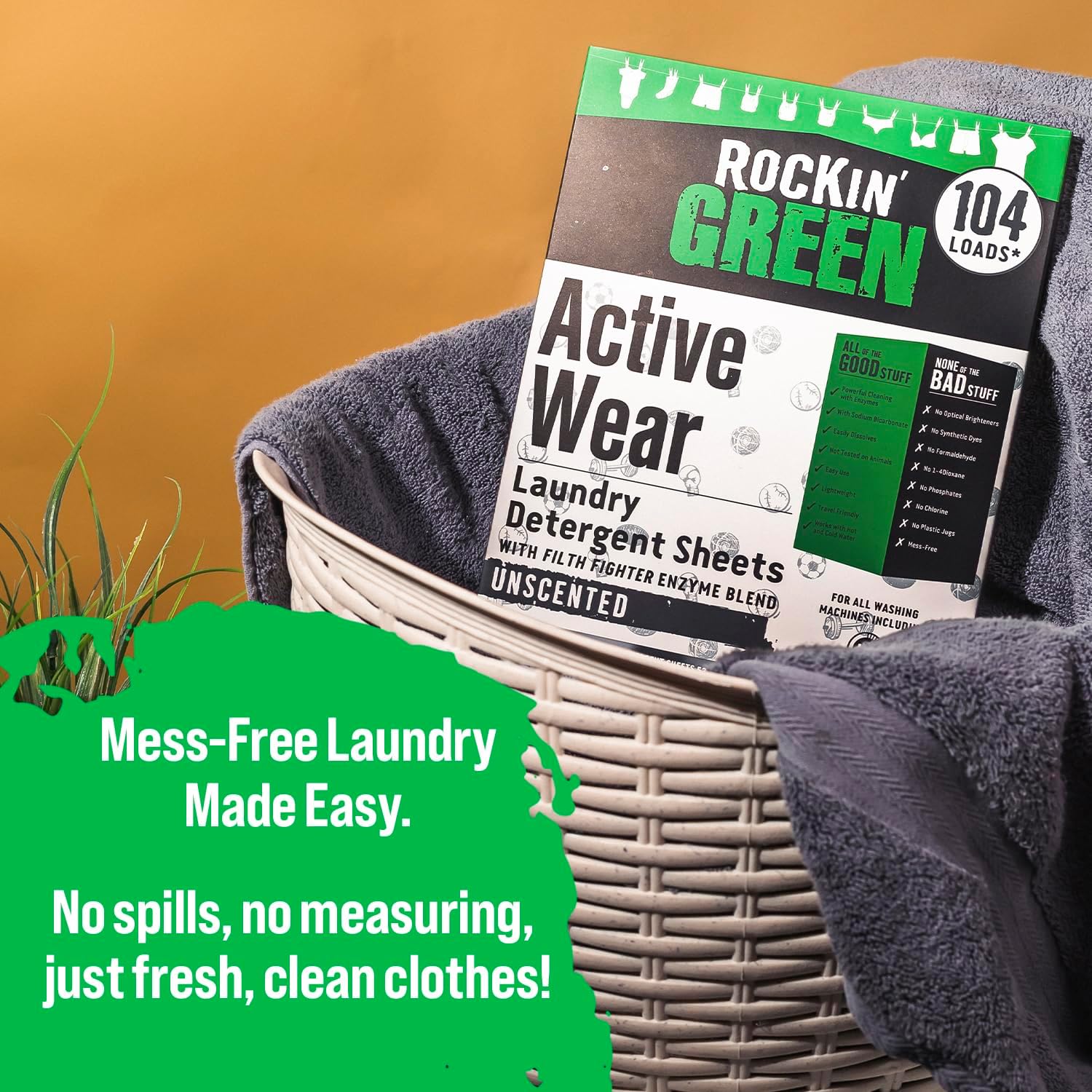 Rockin' Green Active Wear Travel Laundry Detergent Sheets Unscented - Mess-Free Laundry Sheets