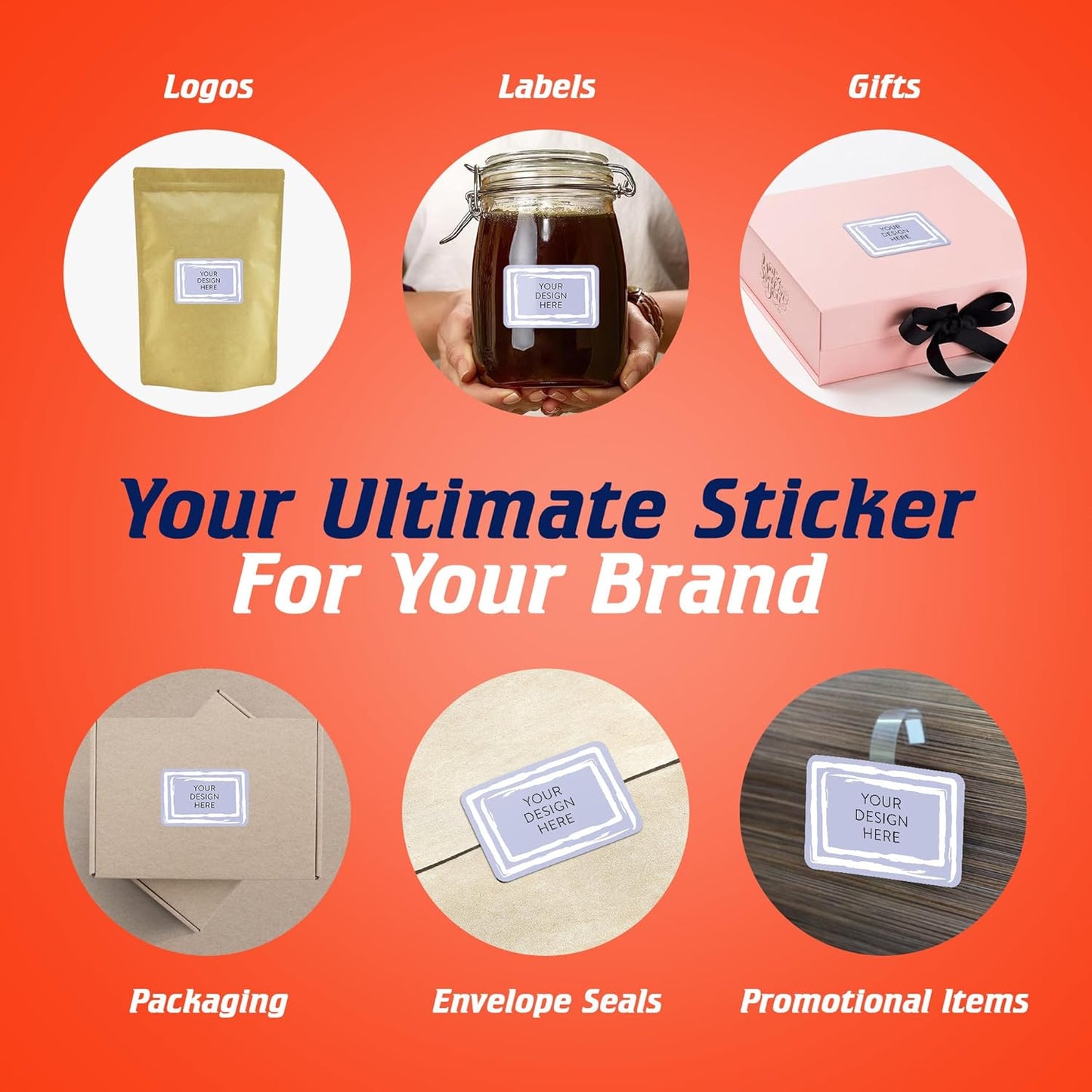 100 Custom Vinyl Stickers - Upload Your own Image, Text, Design, Logo - Personalized Logo Labels