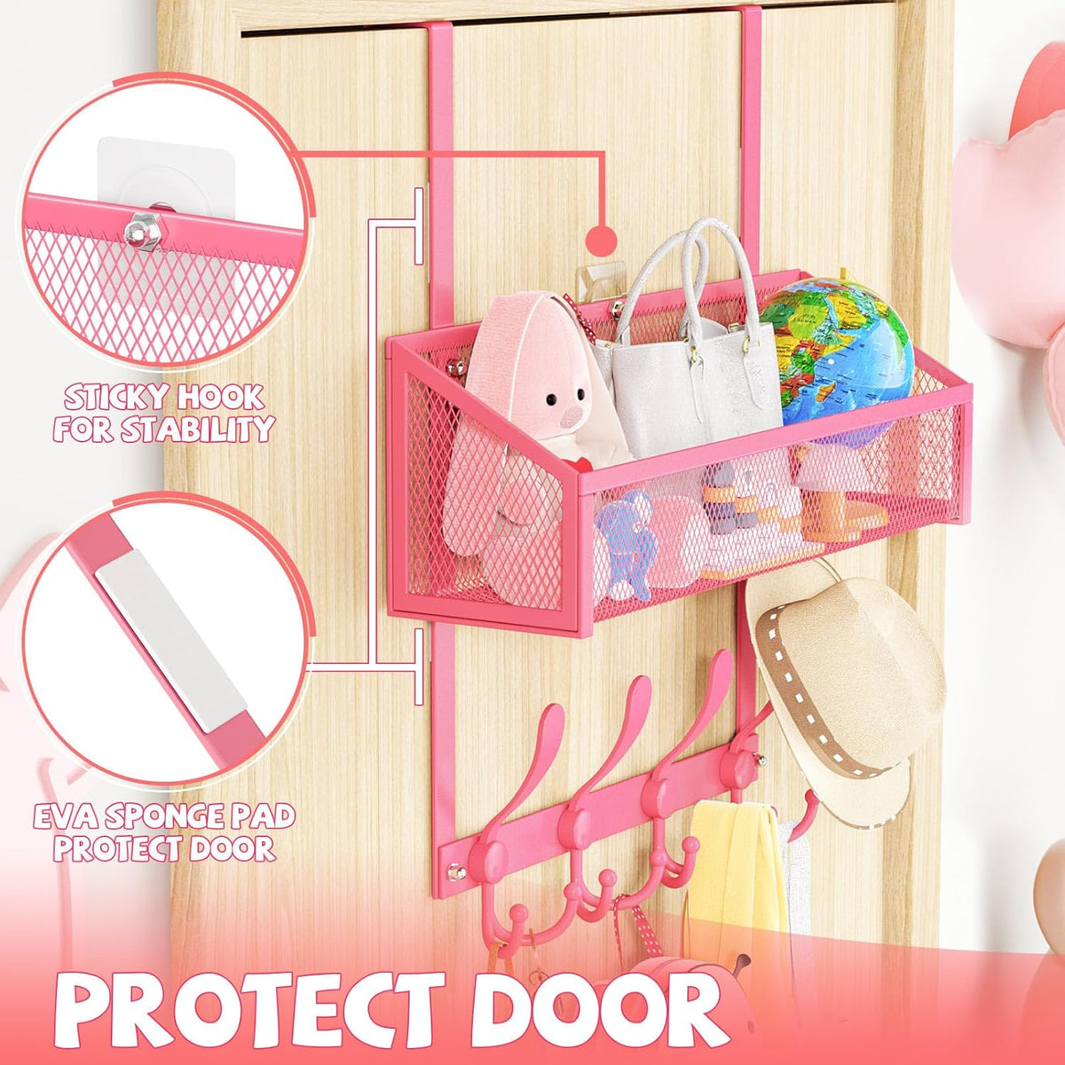 Over The Door Hooks Organizer, Coat Rack Over The Door Storage Hanger Towel Rack, Back of Storage