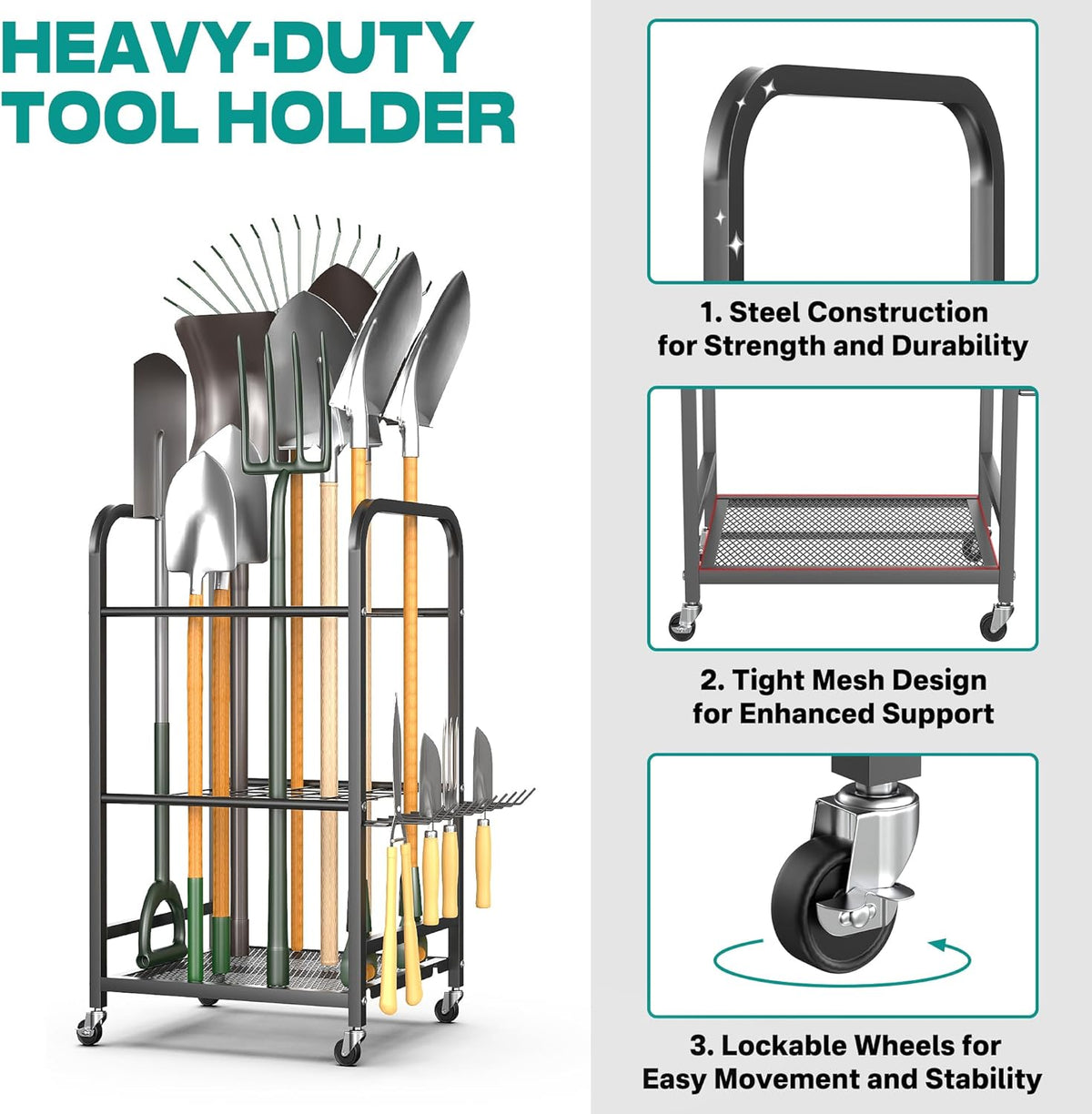 EVERHANGER Garden Tool Organizer and Storage, Yard Tool Stand Garage Tool Organization, Yard Tool