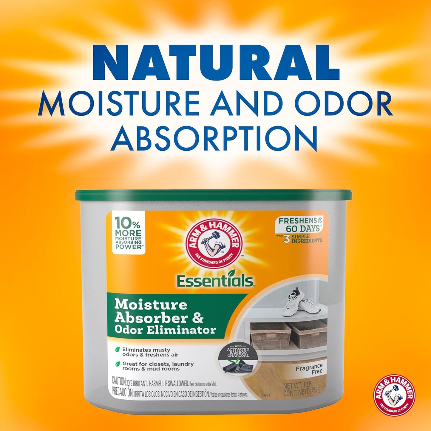 Arm & Hammer Essentials Disposable Moisture Absorber and Odor Eliminator Tub, Fragrance Free, 1