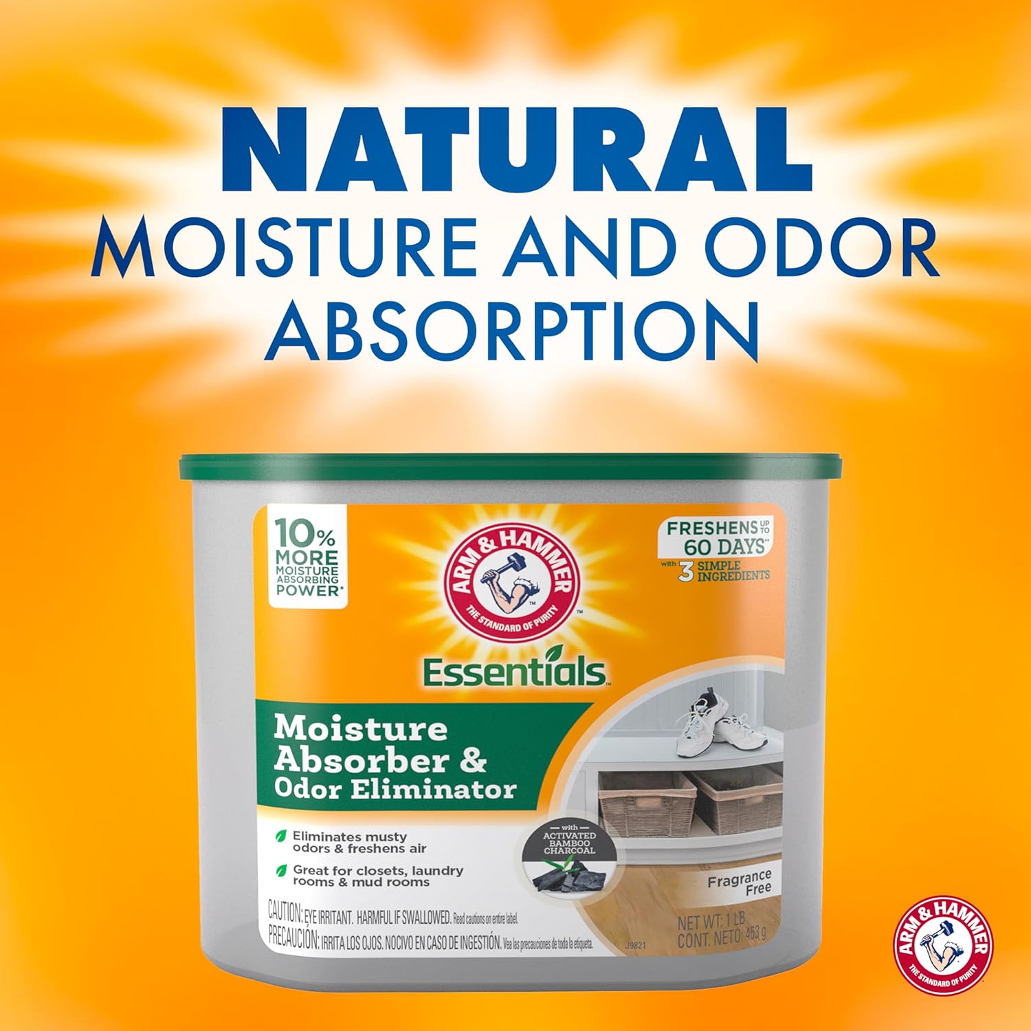 Arm & Hammer Essentials Disposable Moisture Absorber and Odor Eliminator Tub, Fragrance Free, 1