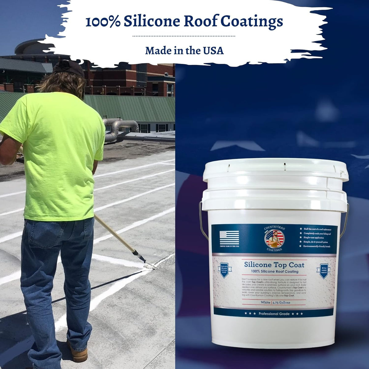 Countryman Coatings 100% Silicone Roof Coating - Restore Your Roof in a Day - Seal Leaks, Cracks