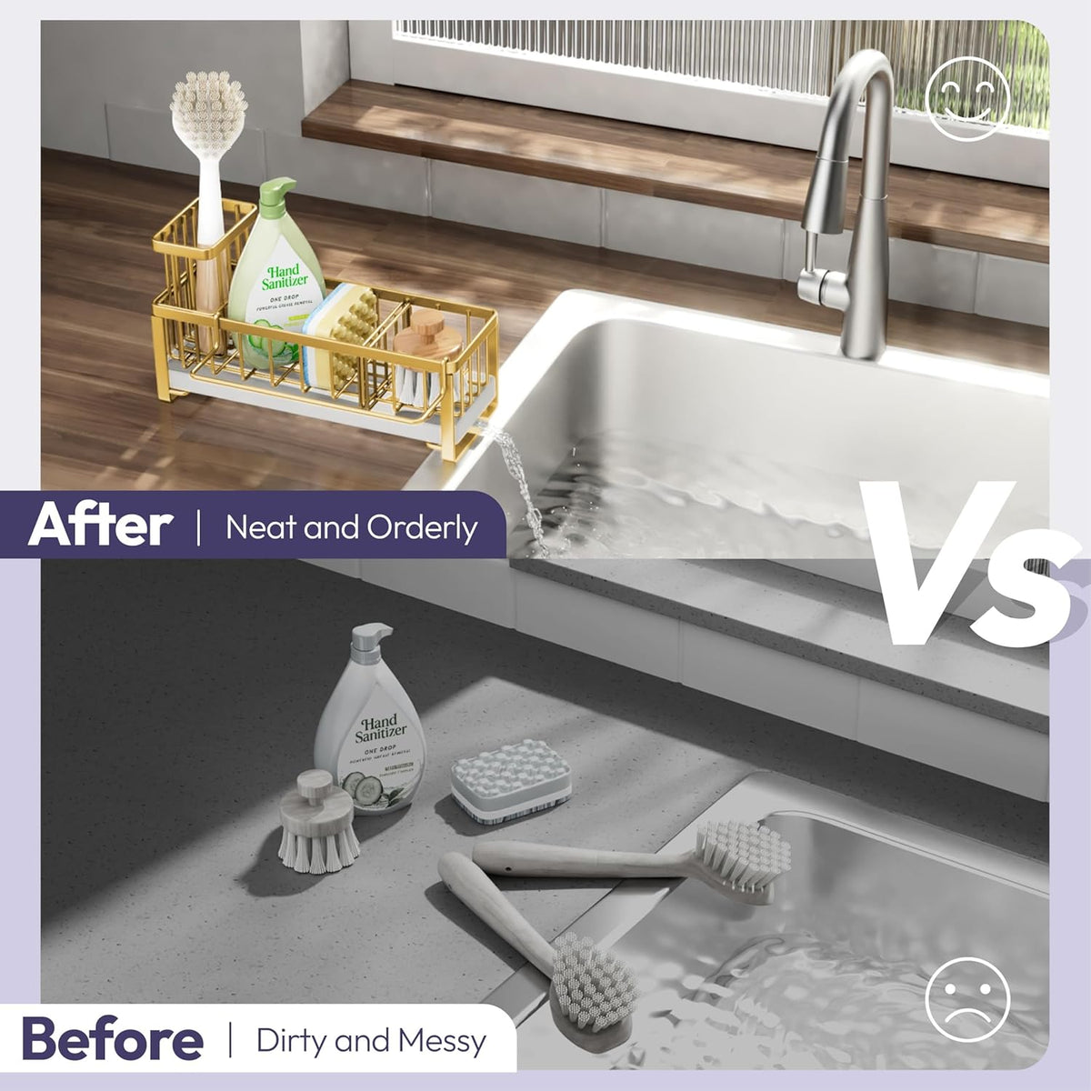 SWTYMIKI Sponge Holder for Kitchen Sink - Sink Caddy with Brush Holder Self-draining Sponge Caddy