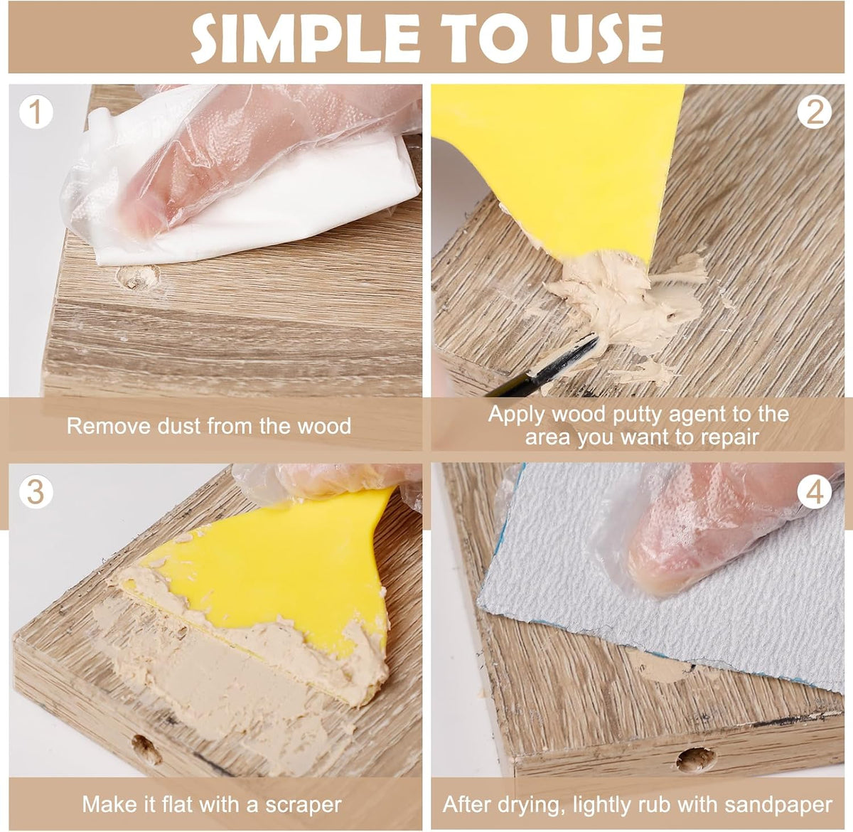 SEISSO Wood Putty, White Oak Wood Filler Paintable, Wood Putty Outdoor Waterproof, Wood Repair