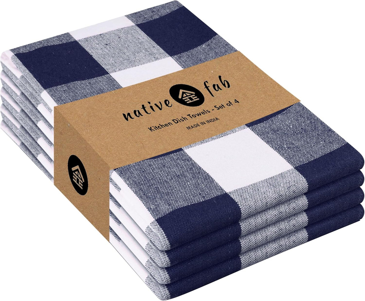 Native Fab 4-Pack Kitchen Towel with Hanging Loop 16x26 inches, Cotton Buffalo Check Kitchen Towels