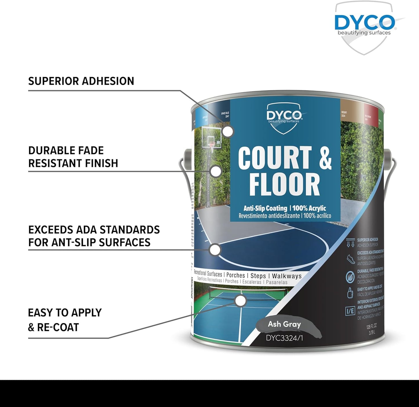 DYCO Court & Floor Anti-Slip Coating - Slip-Resistant Pavement, Cement & Concrete Paint for