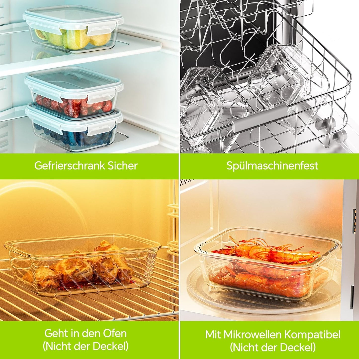 3-Pack 35 oz Borosilicate Glass Food Storage Containers with Lids, Stackable Airtight Glass Meal