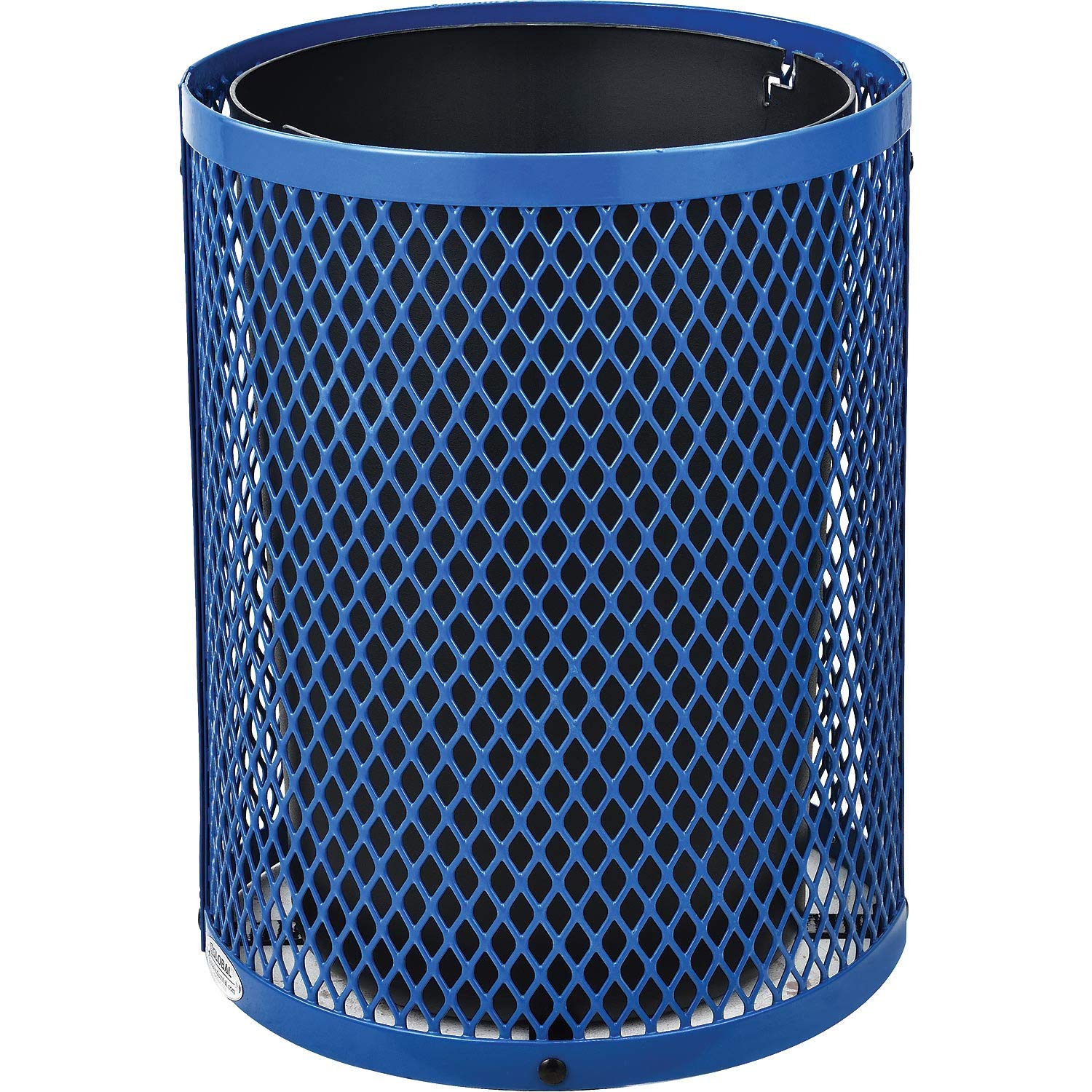 Global Industrial Outdoor Diamond Steel Trash Can with Rain Bonnet Lid and Plastic Liner, 36 Gallon