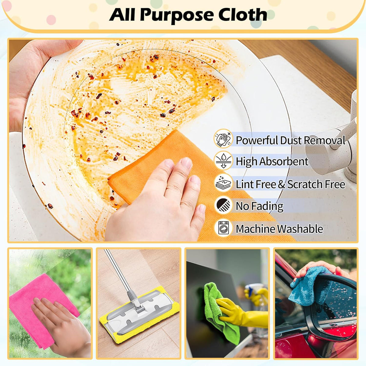 FIXSMITH Microfiber Cleaning Cloth, 50 Pack Cleaning Rags, Cleaning Towels for Housekeeping