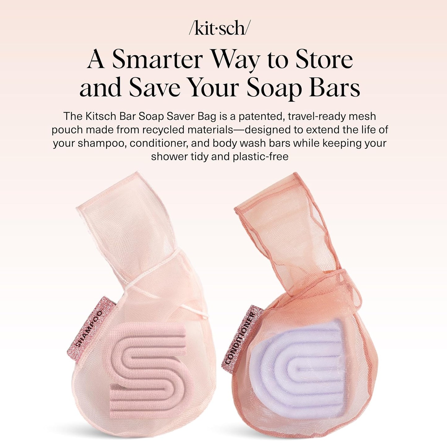 Kitsch Bar Soap Saver Bag – Patented Mesh Bag Soap Holder for Shampoo and Conditioner Bars