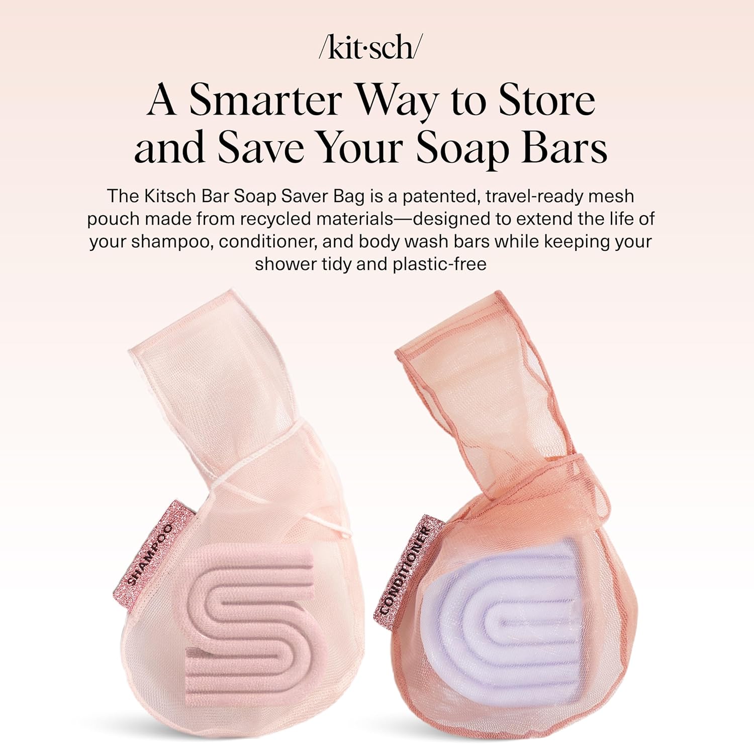 Kitsch Bar Soap Saver Bag – Patented Mesh Bag Soap Holder for Shampoo and Conditioner Bars