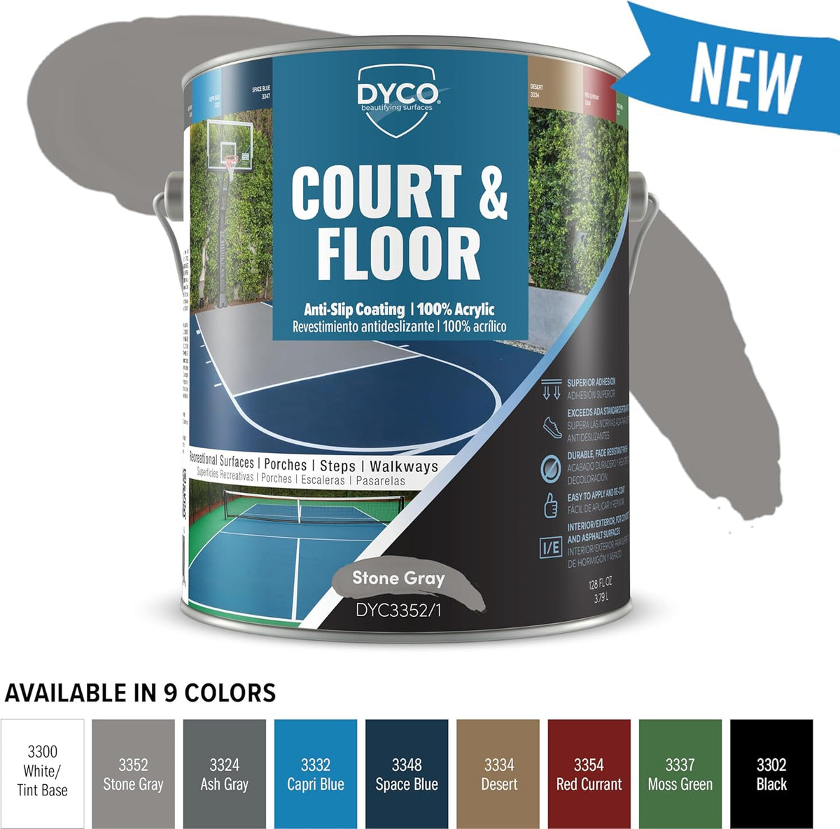 DYCO Court & Floor Anti-Slip Coating - Slip-Resistant Pavement, Cement & Concrete Paint for