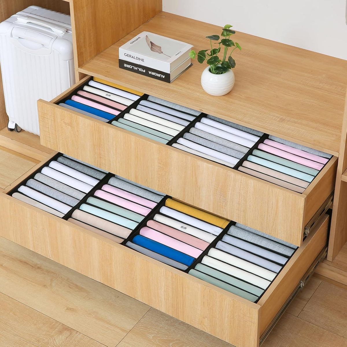 Qozary 4 Pack Drawer Organizers for Clothing, 8 Grids Foldable Closet Organizers and Storage Bins