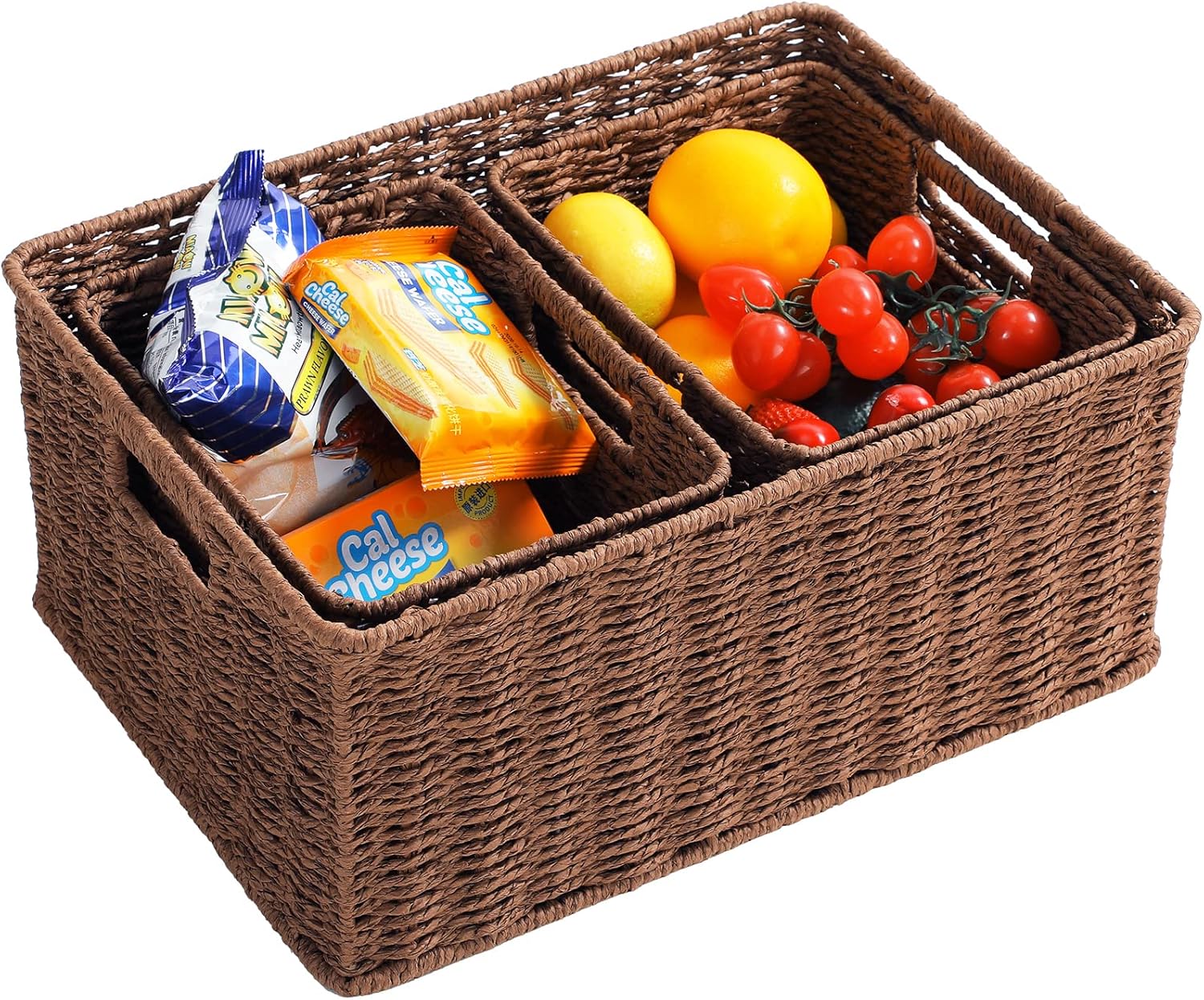 HOONEX Large Woven Baskets for Storage, Paper Rope Baskets with Sturdy Metal Wire Frame, Baskets