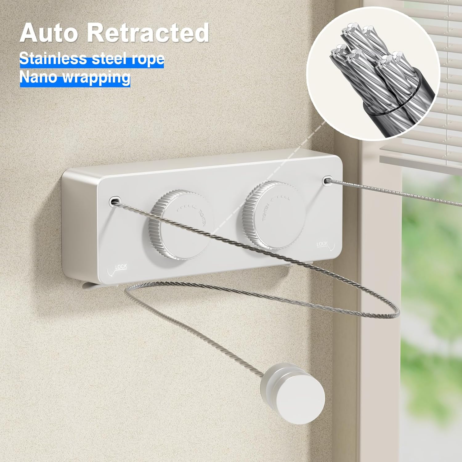 Retractable Twin Clothesline Indoor, Non-Sagging Outdoor Clothes Line Retracting Heavy Duty Clothes