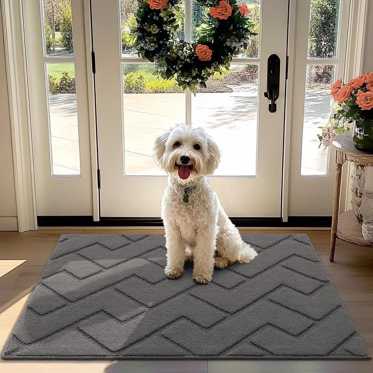 hicorfe Front Door Mat Outside Entrance,32"x40" Absorbent Muddy Dirt Resist Welcome Door Mats