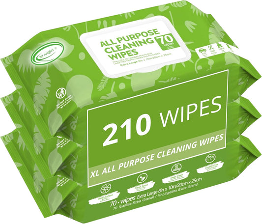 Air Jungles All Purpose Car and Home Cleaning Wipes 70 Count (Pack of 3), Extra Large 8" x 10" Size