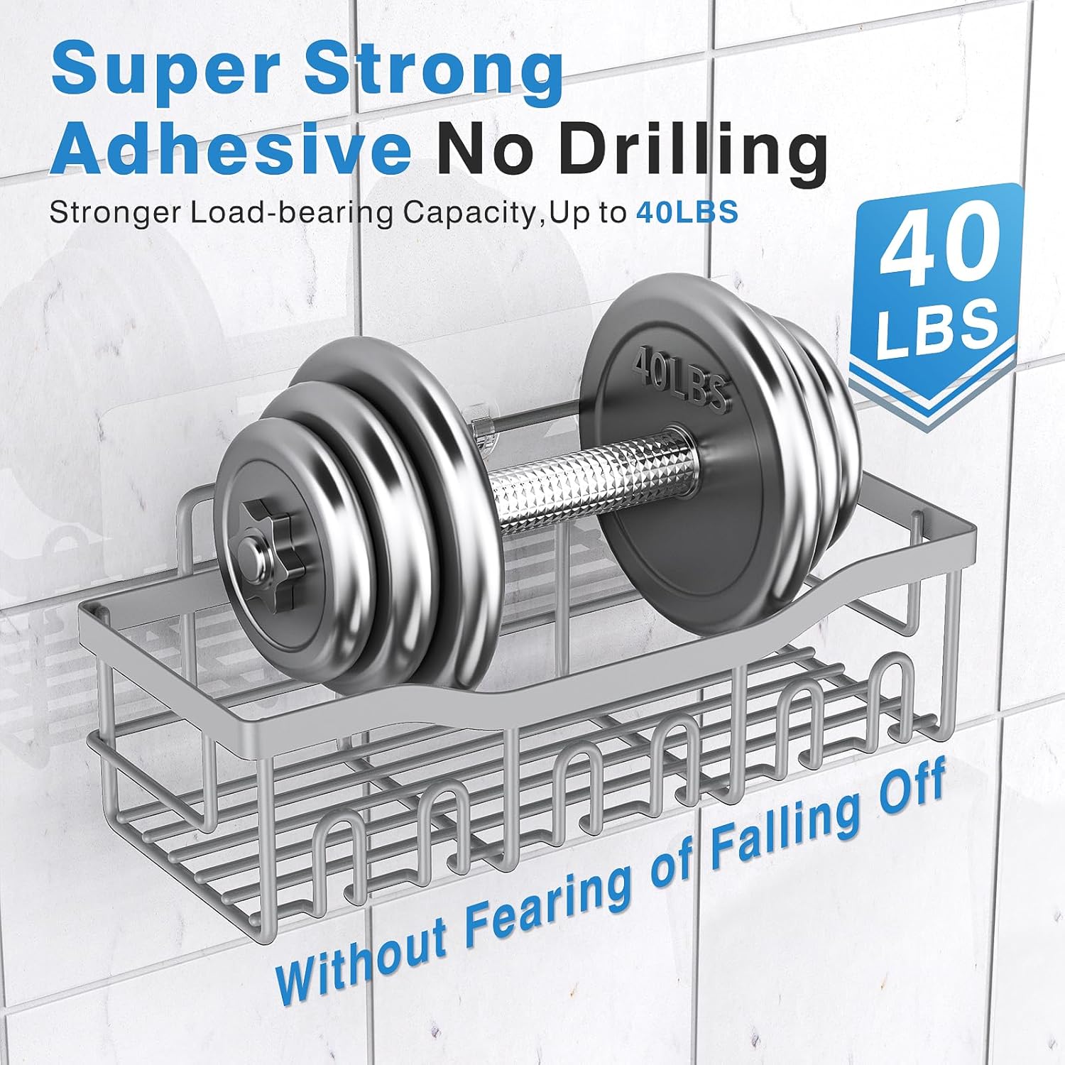 EUDELE 5-Pack Rustproof Stainless Steel Shower Caddy – No Drill Adhesive Bathroom Organizer with