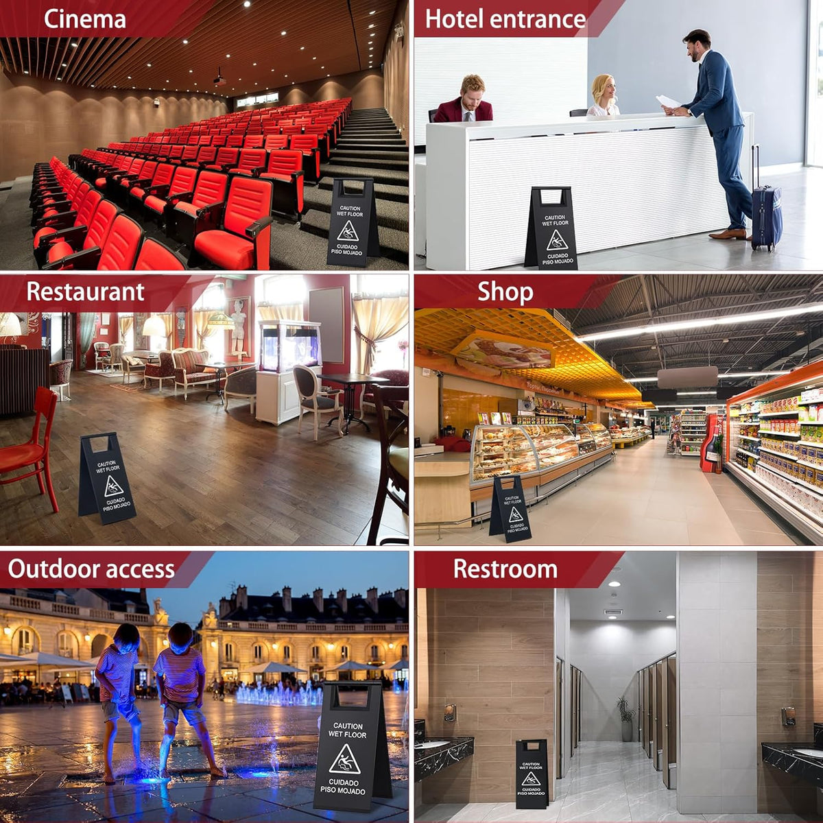 Kigley 2 Pcs Wet Floor Sign, 17 Inch Stainless Steel Caution Wet Floor Sign Double Sided Portable