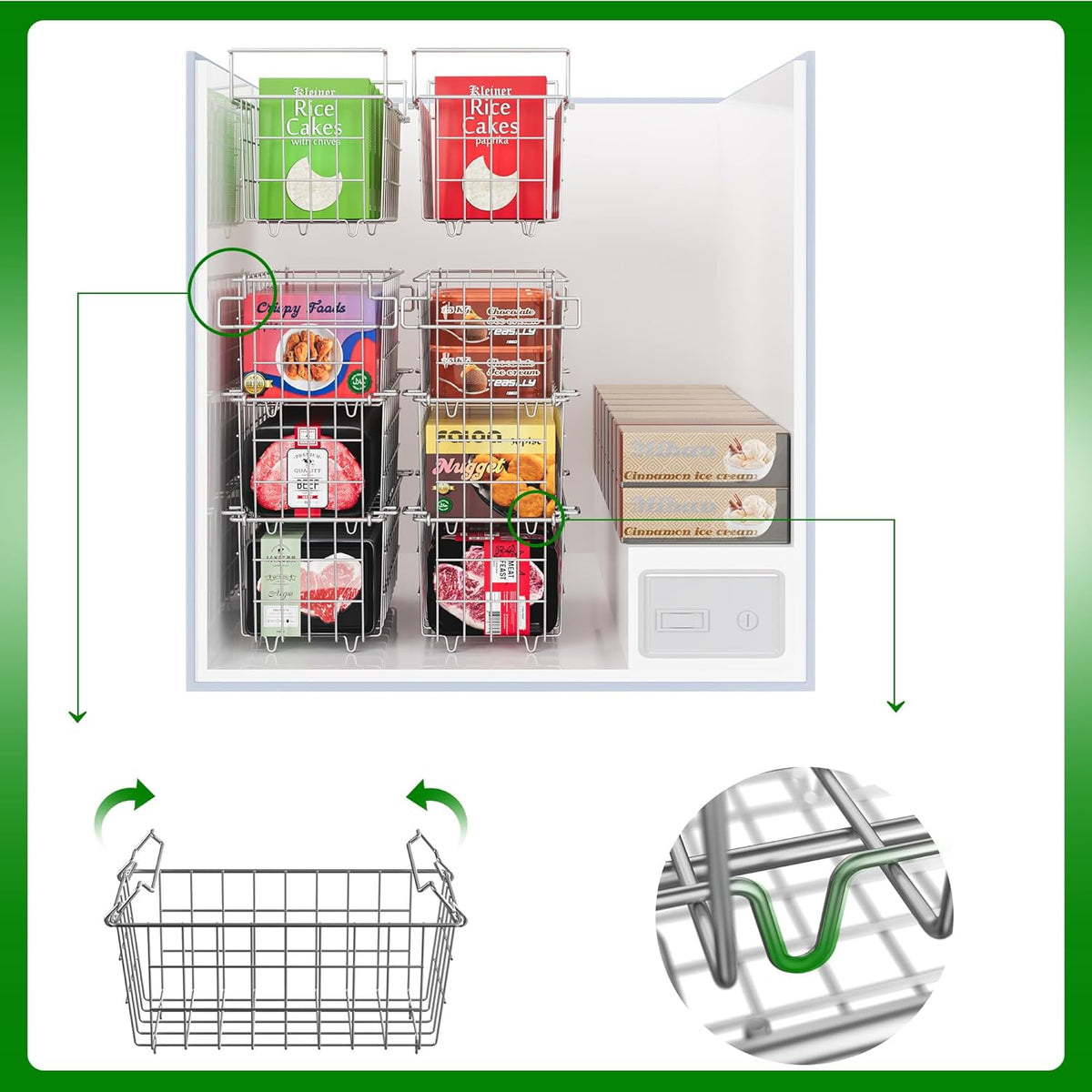 4Pack Stackable Chest Freezer Bins - Deep Freezer Organizer for 7 Cu.FT Frozen Food