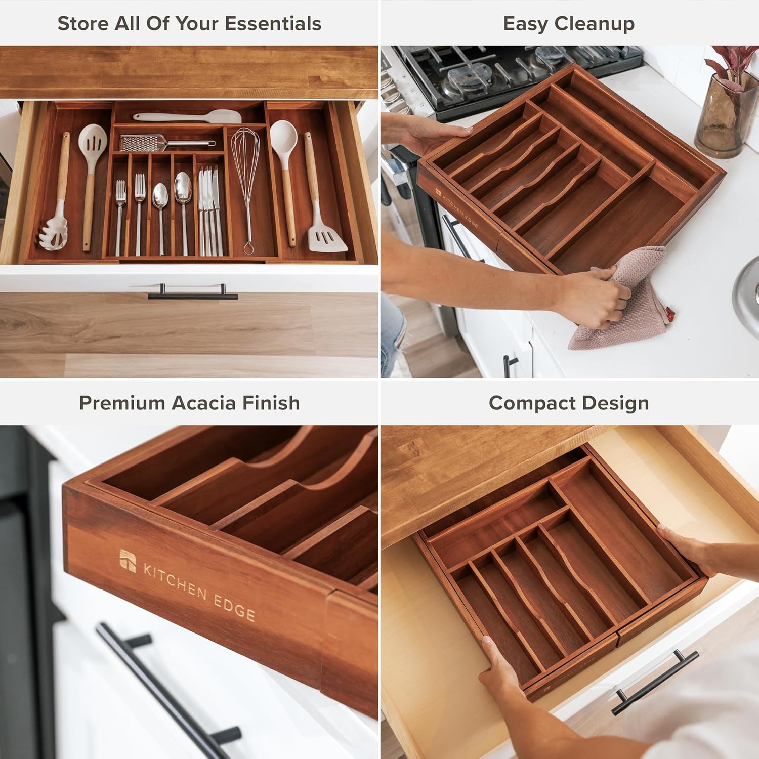KitchenEdge Premium Silverware, Flatware and Utensil Organizer for Kitchen Drawers, Food-Safe