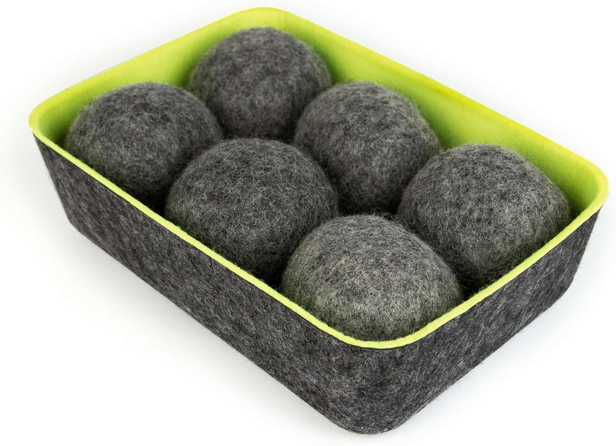 Three by Three Seattle Felt·Like·it!™ Wool Dryer Balls + Storage Bin: Reduce Drying Time, Static