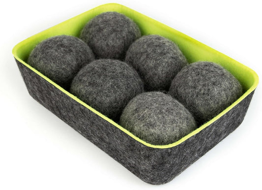 Three by Three Seattle Felt·Like·it!™ Wool Dryer Balls + Storage Bin: Reduce Drying Time, Static