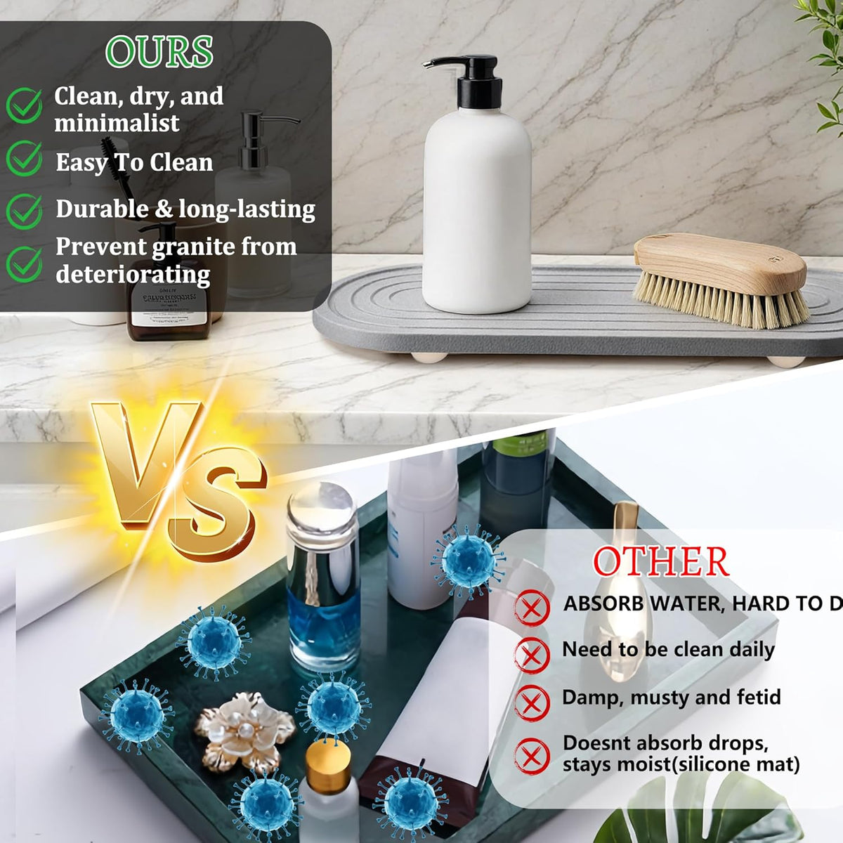 Instant Dry Sink Caddy Organizer, Fast Drying Sink Caddy, Water Absorbing Stone Sponge Holder for