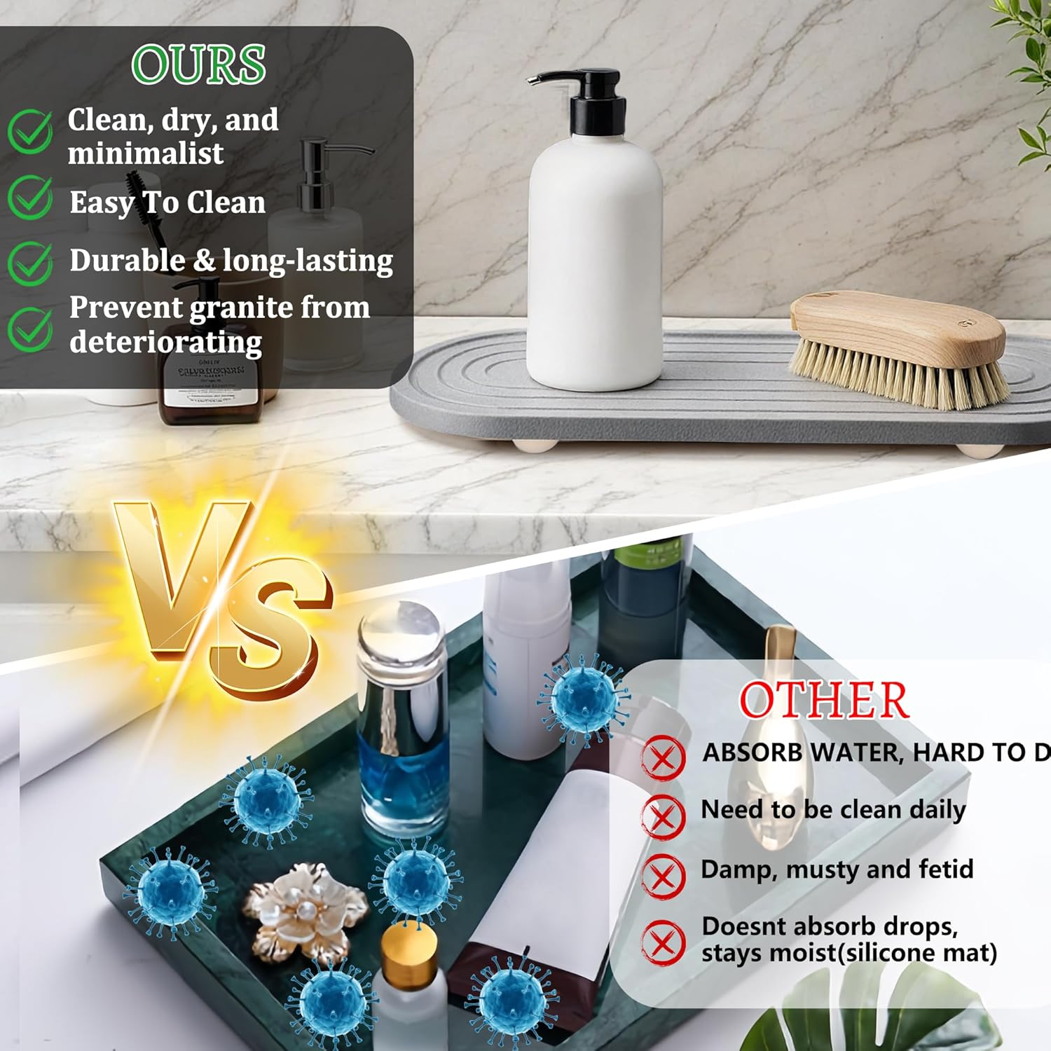 Instant Dry Sink Caddy Organizer, Fast Drying Sink Caddy, Water Absorbing Stone Sponge Holder for