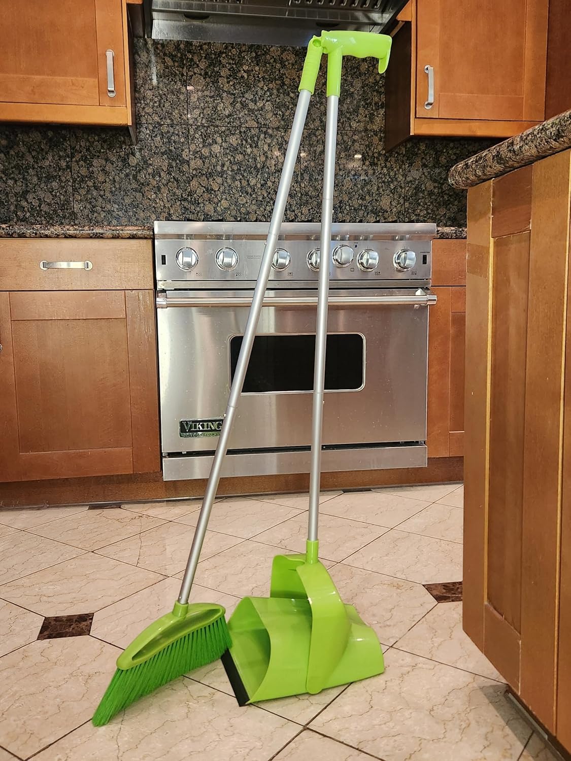 Broom and Dustpan Set for Home, Angled Broom and Upright Dustpan with Extendable Poles, Long Handle