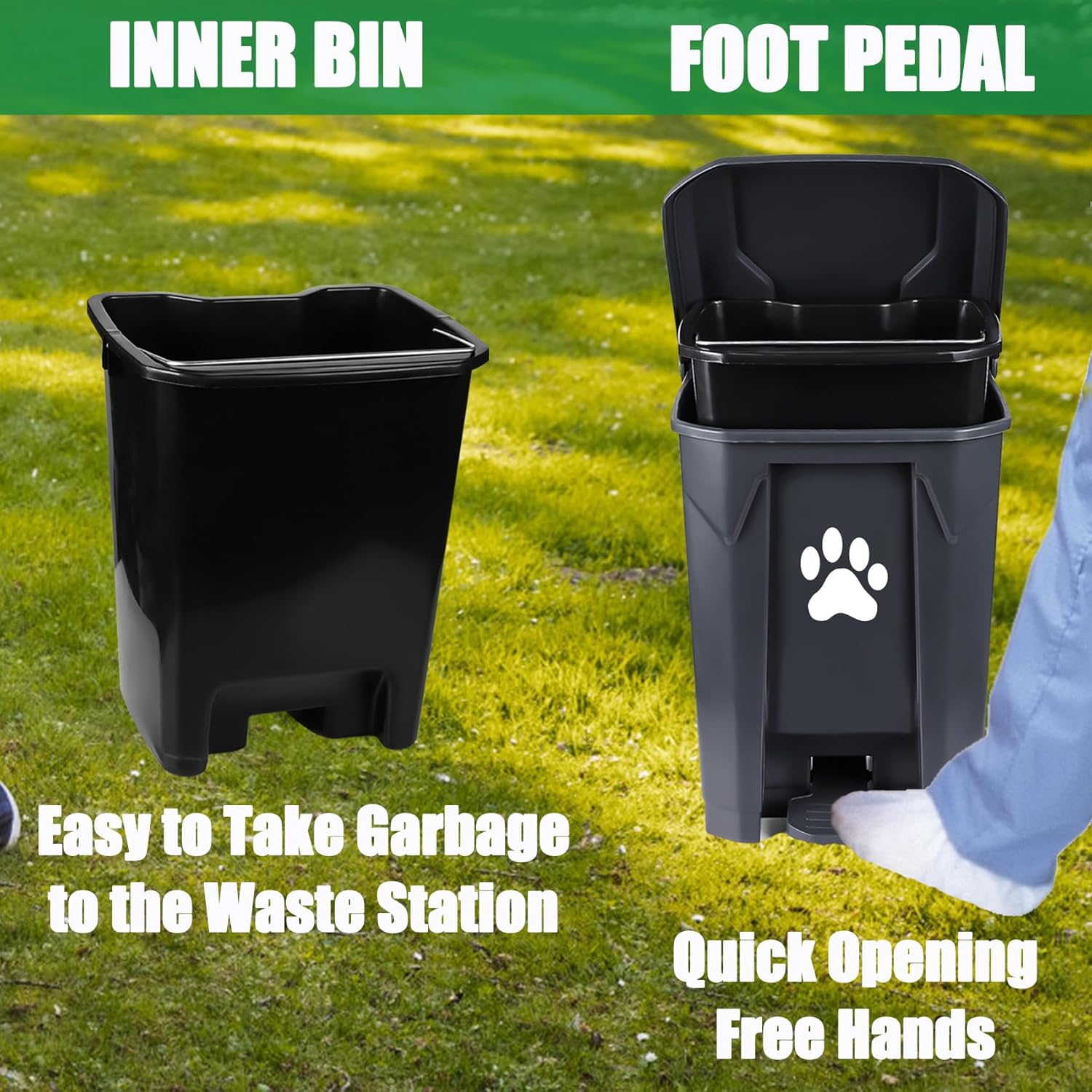 Dog Poop Trash Can for Outdoors, Dog Waste Trash Can for Yard Garden Home with Lid Removable Inner