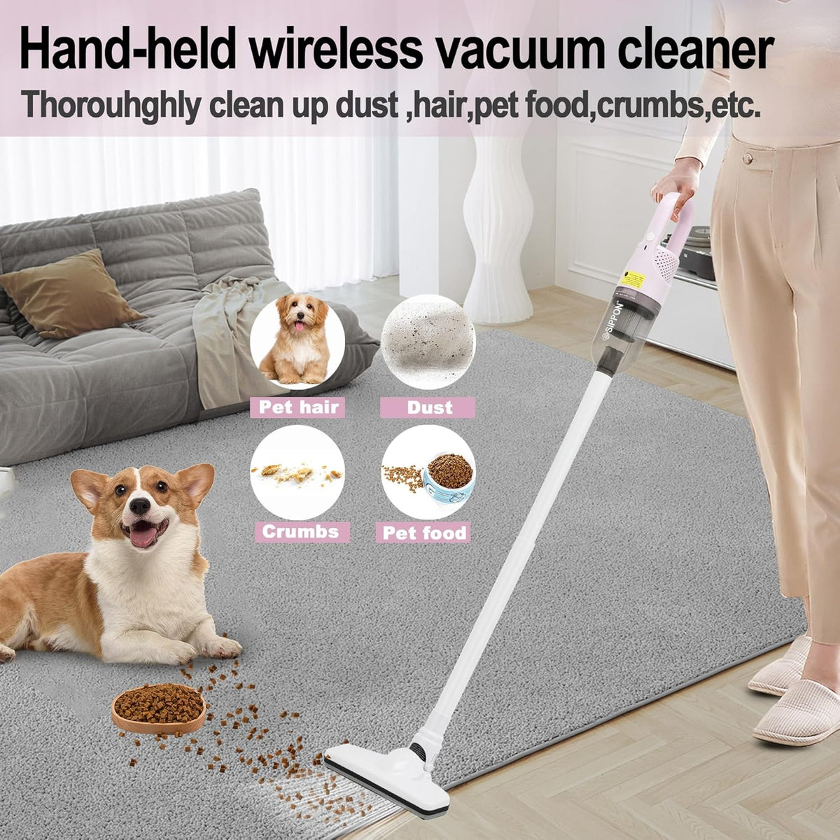 6-in-1 Lightweight Stick Vacuum Cleaner with 100W Powerful Motor, Mini Portable Household Handheld
