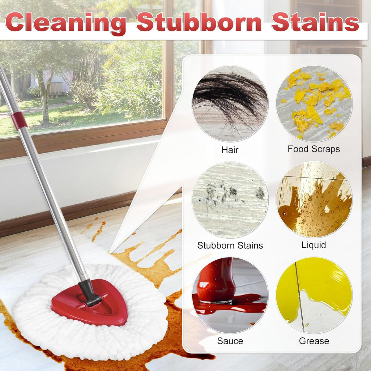 Mop Head Replacement, Base, Mop Handle for Ocedar EasyWring 1-Tank System, 2 Microfiber Mop