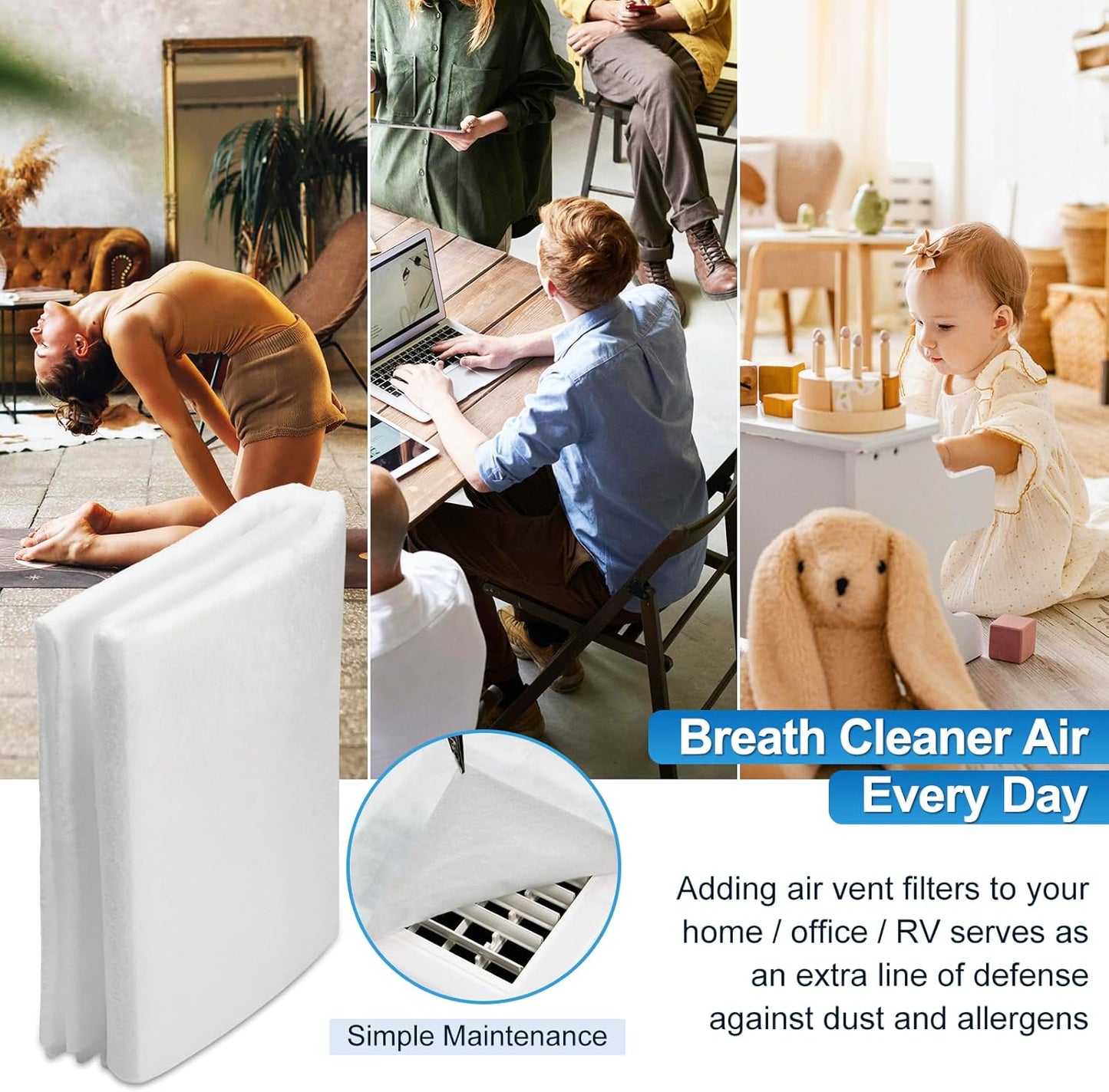 UCINNOVATE 20x117 inch MERV 13 Air Vent Filter Kit, Electrostatic AC Filter Material with 125"