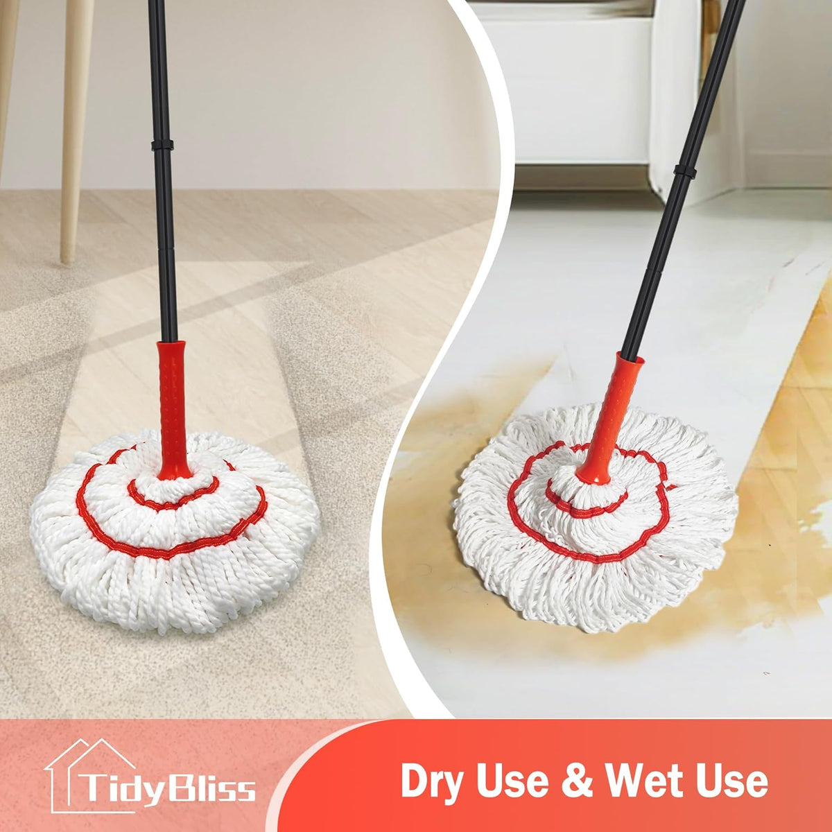 Self Wringing Twist Mop for Floor Cleaning, 57.5 inches Long Handle Cotton String Mop with Wringer