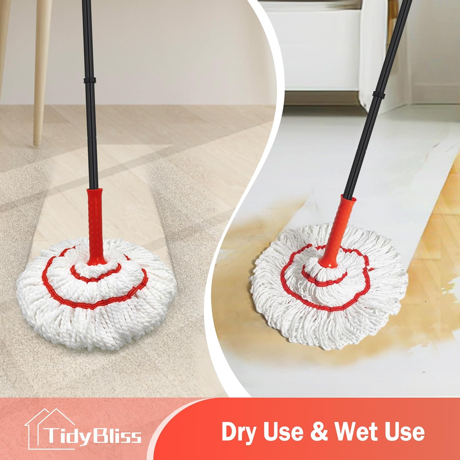 Self Wringing Twist Mop for Floor Cleaning, 57.5 inches Long Handle Cotton String Mop with Wringer