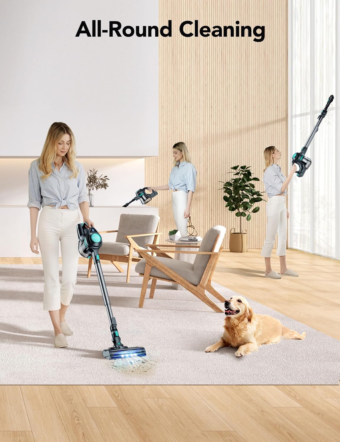 Cordless Vacuum Cleaner, 8-in-1 Powerful Vacuum Cleaners for Home with 1.3L Large Capacity, 2 Modes