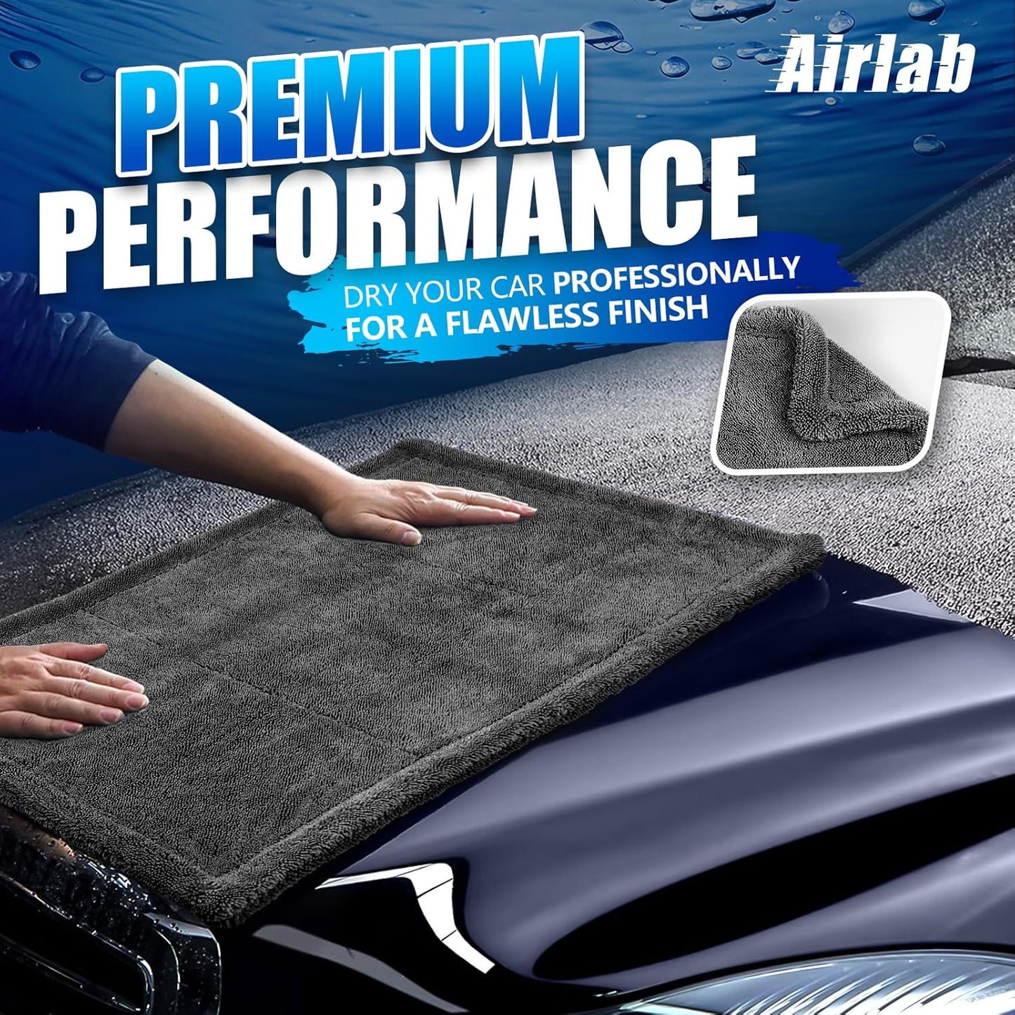 Airlab Car Drying Towel Microfiber Towels for Cars 1200 GSM Wash Auto Detailing Supplies Twist Pile