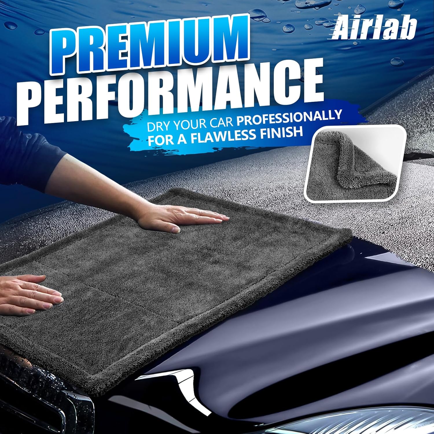 Airlab Car Drying Towel Microfiber Towels for Cars 1200 GSM Wash Auto Detailing Supplies Twist Pile