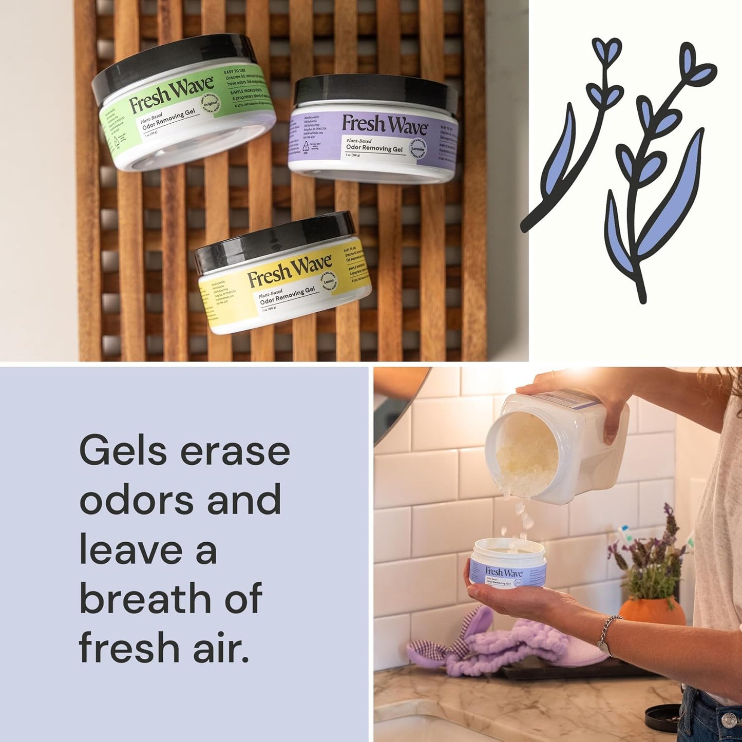 Fresh Wave Odor Removing Gel, Original 15 oz. & Lavender 7 oz.| Safer Odor Absorbers for Home |