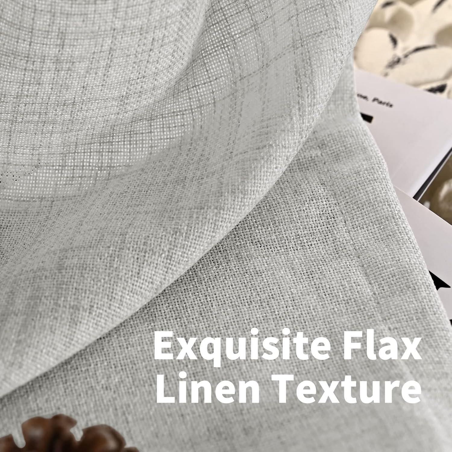 YoungsTex Light Grey Linen Curtains 80 Inch Length for Living Room, Light Filtering Semi Sheer