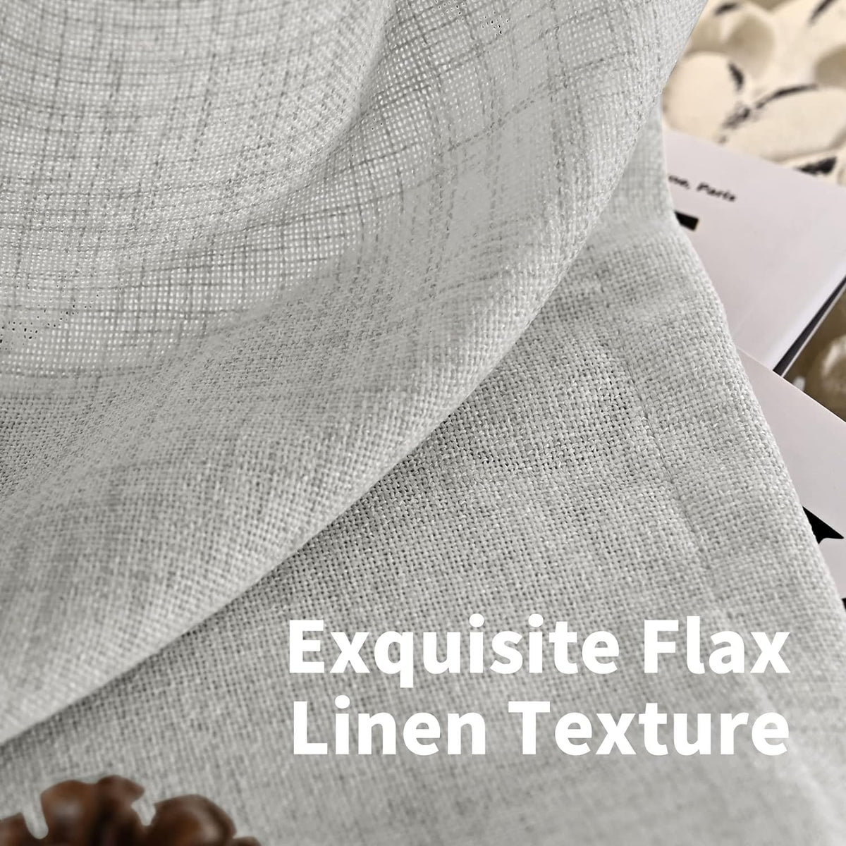 YoungsTex Light Grey Cafe Curtains 36 Inch Length for Short Window, Linen Small Drapes with Rod