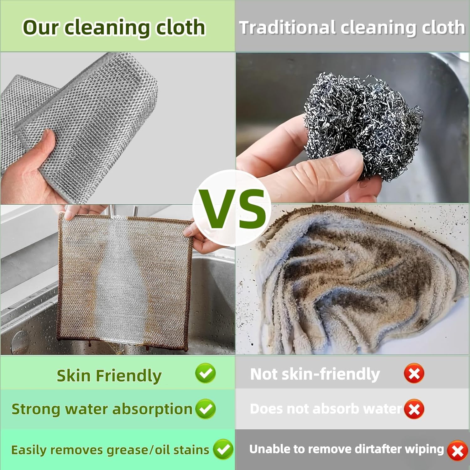 Stainless Steel Scrubber and Cleaning Rags - Non Scratch Wire Dishcloth for Washing Dishes, Durable