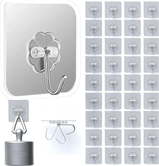 DDMY 36 Pack Heavy Duty Hooks 50lb(Max) Self Adhesive Large Hooks for Hanging,Wall Transparent